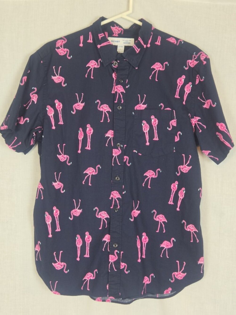 Flamingo Print Shirt Old Navy Men’s L Unisex Button-down Preppy Pool Party Frat